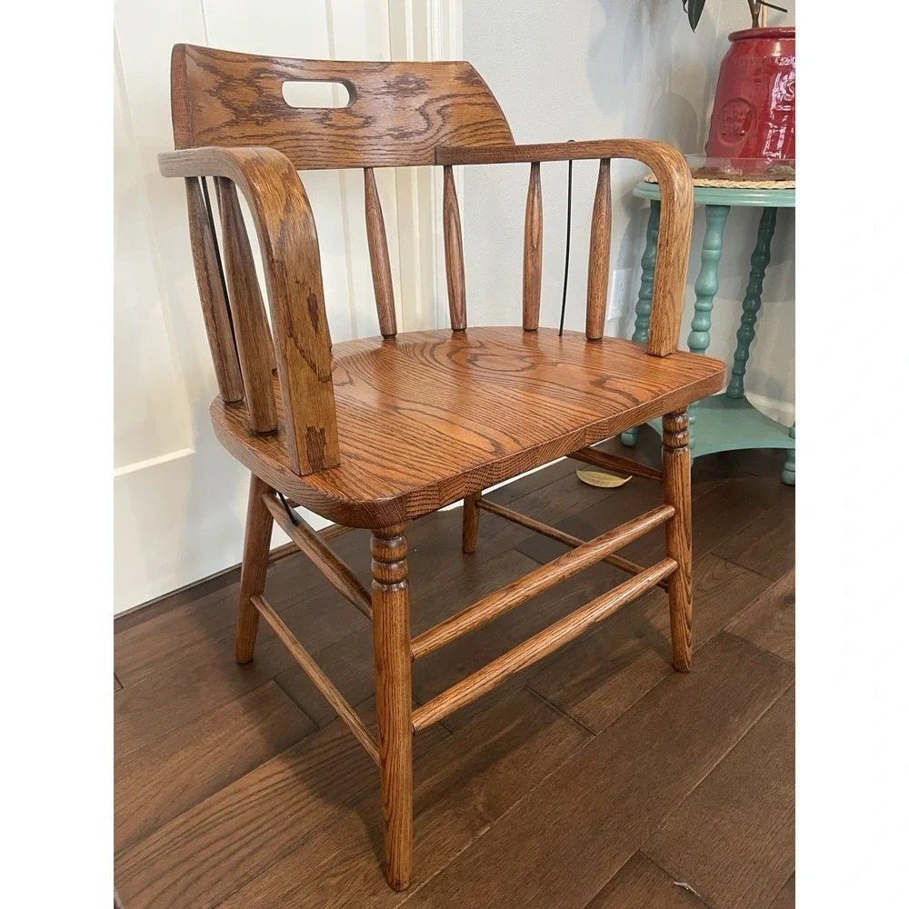 Antique 19th Century Primitive Barrel Back Oak Pub‎ Chair Captain's Chair